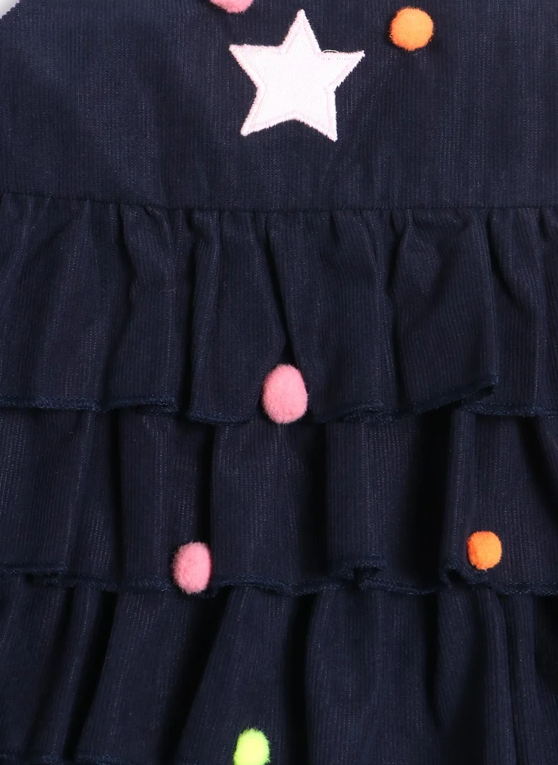 Nautinati  Girls' Corduroy Star Applique Tiered Ruffle Dress with Multicolour Pom-pom Details for Women | Best Price UAE
